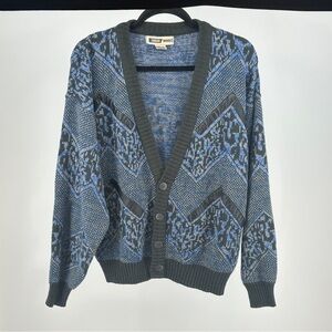 Men’s‎ Medium Blue and Gray Knit Cardigan Mid 2000’s with Leather Accents